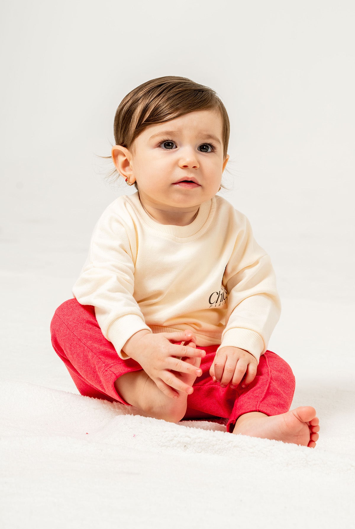 Kız Bebek Çiçek Nakışlı Sweatshirt ve Yumuşak Eşofman Altı 2'li Takım
